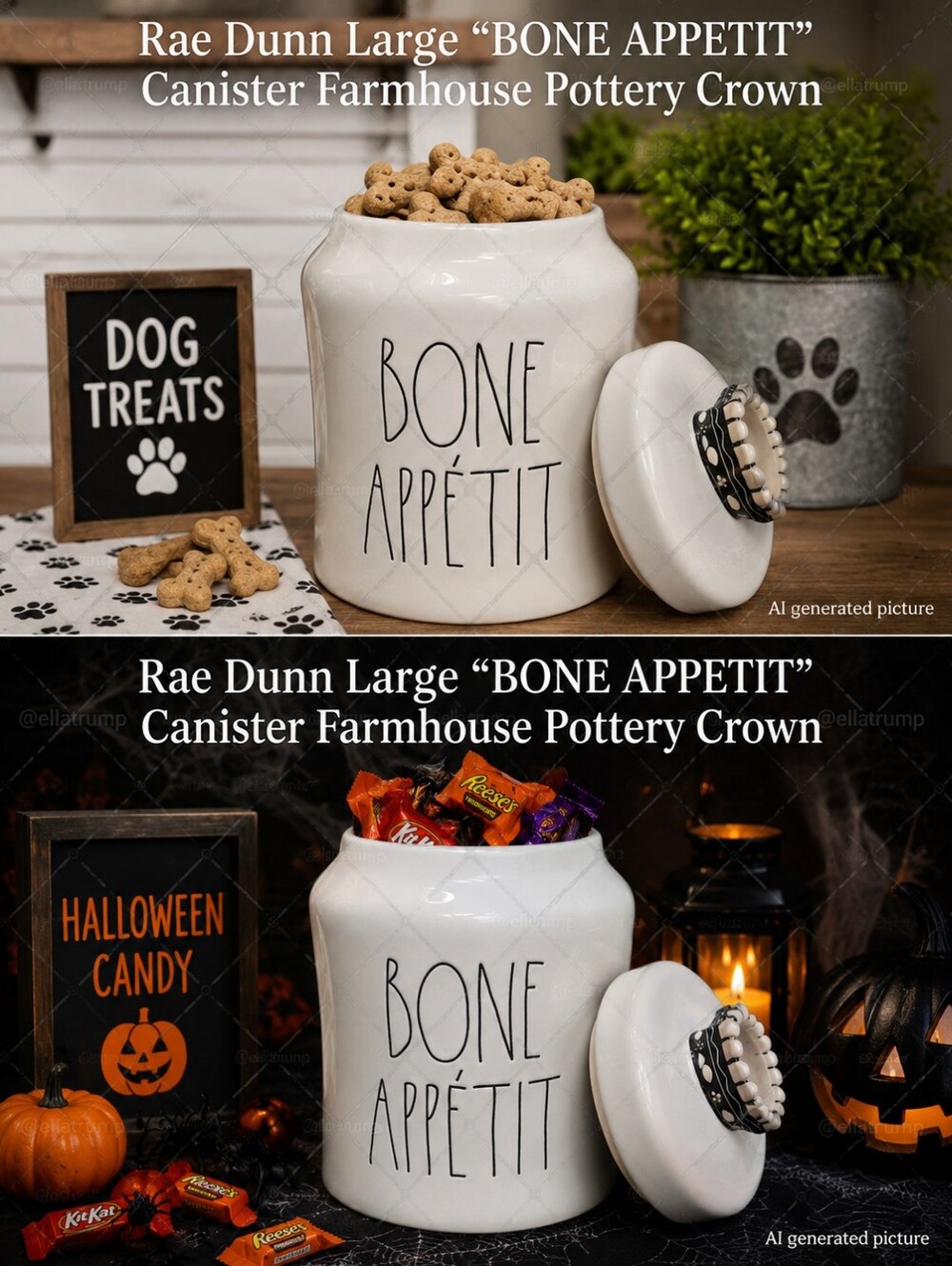 Rae Dunn Large “BONE APPETIT” Canister Farmhouse Pottery Crown